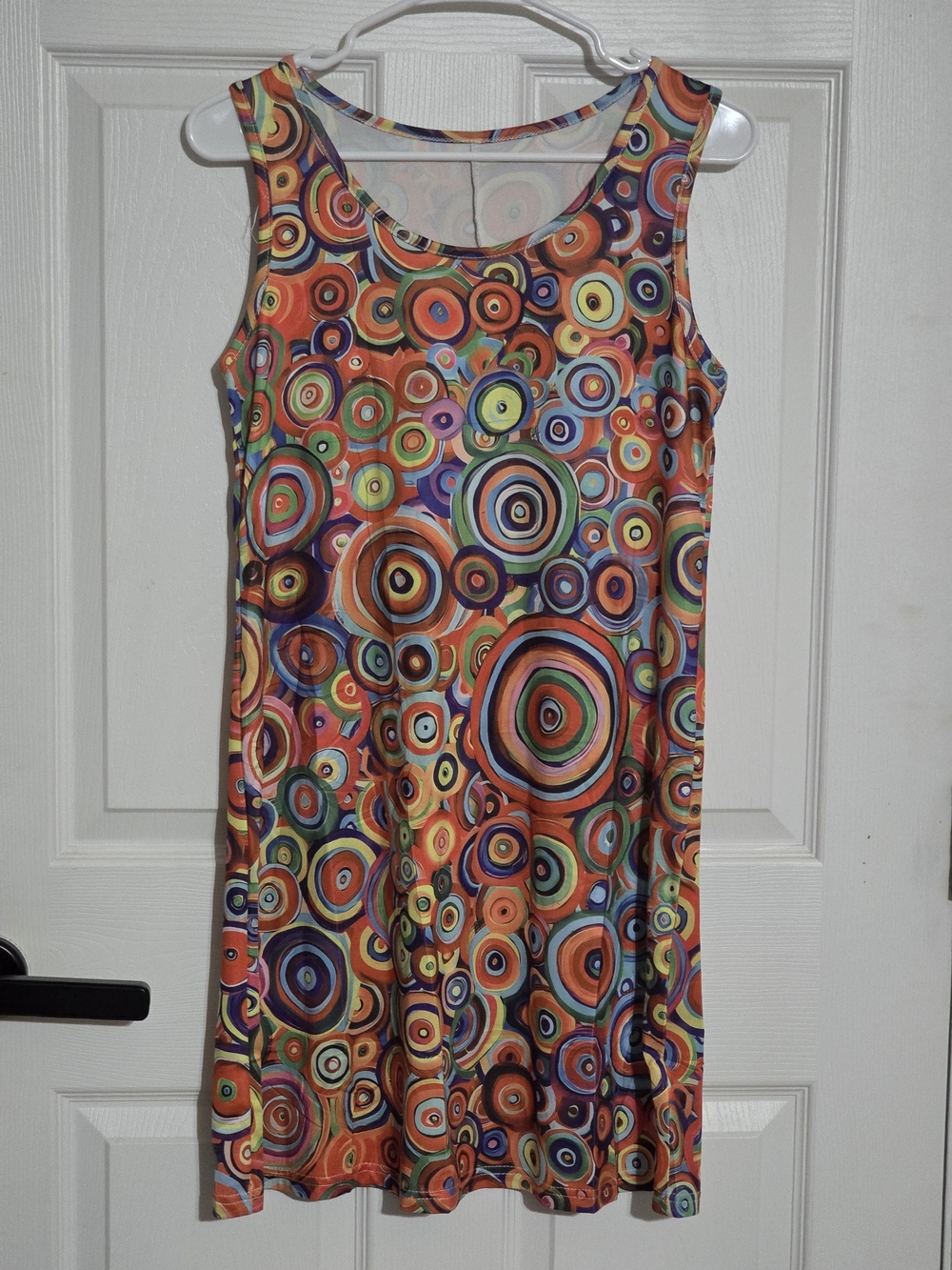 Sleeveless Multicolor Circle-Print Midi Dress - Orange Mix